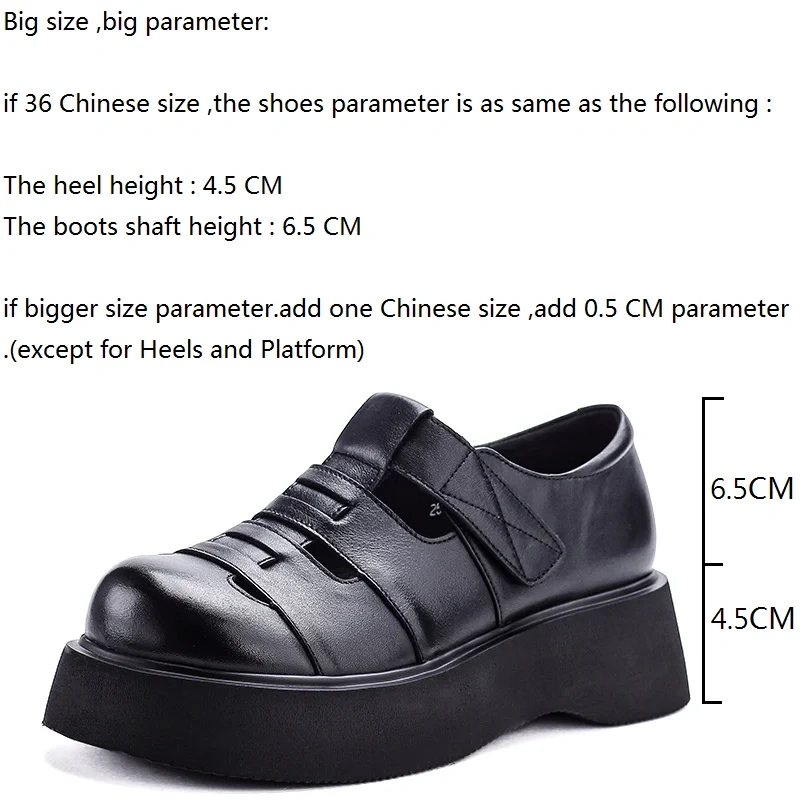 Women's Spring Summer Slim 4.5CM Thick Sole Round-Toe Genuine Leather Platform Hook&Loop Cutout Strappy Roman Sandals 50707