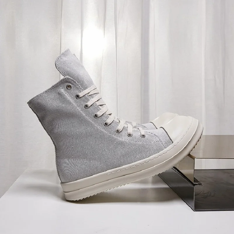 Spring Autumn New Leisure Chunky Bottom Platform Sewing Canvas Men Mid-Calf High Toe Outdoor Boots Male Casual Sneakers 2311