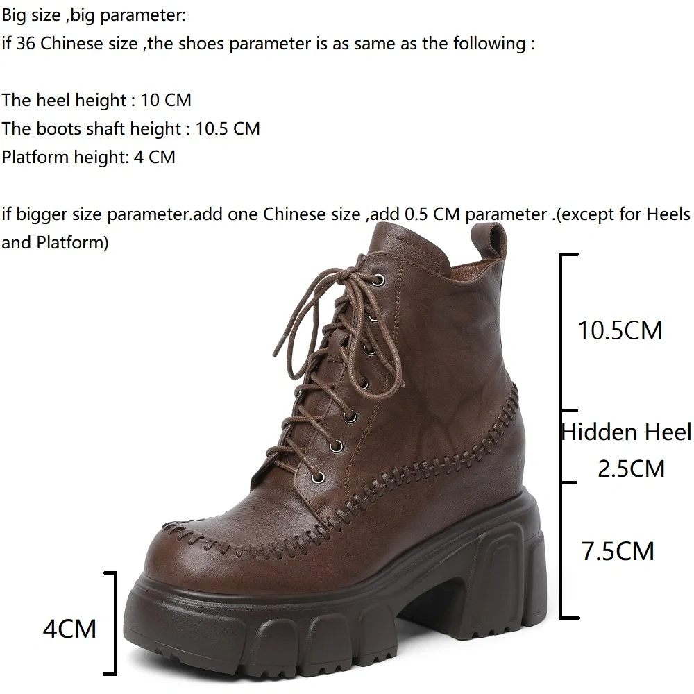 Sewing Genuine Leather 10 CM Block Heel Autumn Winter New British Style Retro Side Zipper Chunky Sole Platform Boots 51017
