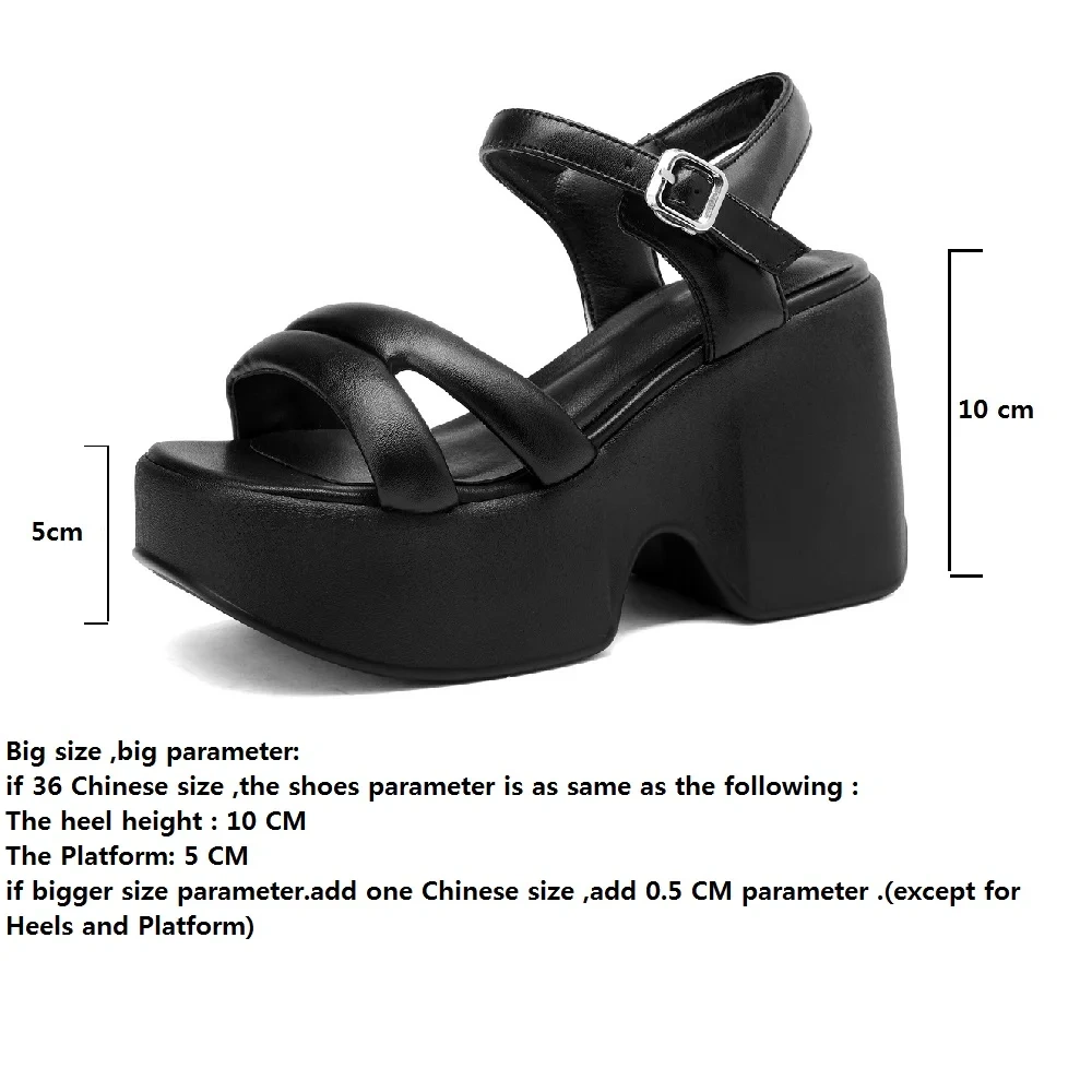Summer New Korean Style 10 CM High Heels Wedges Platform Peep Toe Buckle Strap Genuine Leather Women Gladiator Modern Sandals
