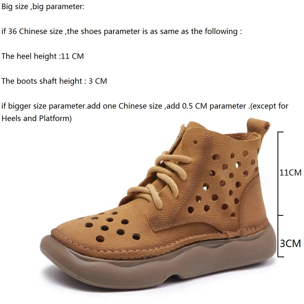 Women's Summer New Slim Fit 3 CM Thick Sole Genuine Leather Lace-Up Platform Retro Ankle Boots 50530