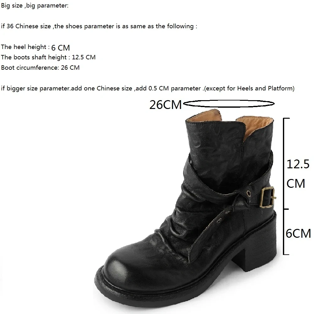 Women's New Spring Autumn Genuine Leather 8CM Block Heel Solid Color Belt Buckle Side Zip Round Toe Fashion Ankle Boots 50724