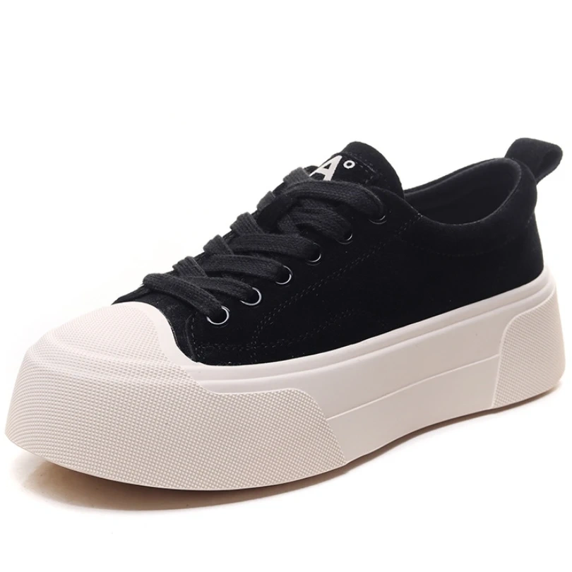 Women's Genuine Leather Lace-Up Shoes 5 CM Thick Sole Vintage Round Toe Platform Casual Slip-Resistant Derby Shoes 50728