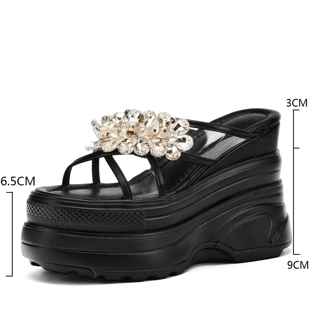 Women's Summer New Fashion 12 CM High Heel Sandals Open Toe Rhinestones Gladiator Wedge Beach Shoes 50524