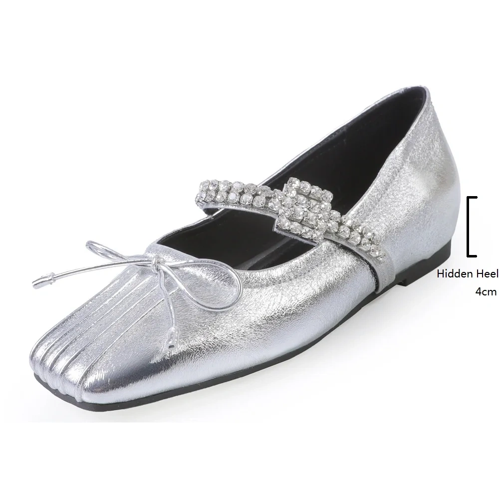 Women's New Summer/Autumn Bright Color Genuine Leather Ruched Crystals Bowknot One-Strap Shallow Mouth Fashion Casual Shoes50727