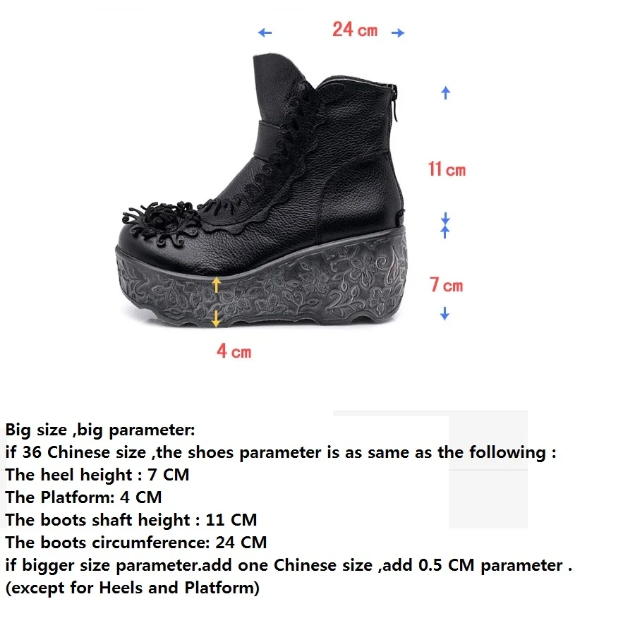 Spring Autumn New National Style Retro Wedges Platform Fringe Flowers Genuine Leather Women Ankle Short Equestrian Boots 2401