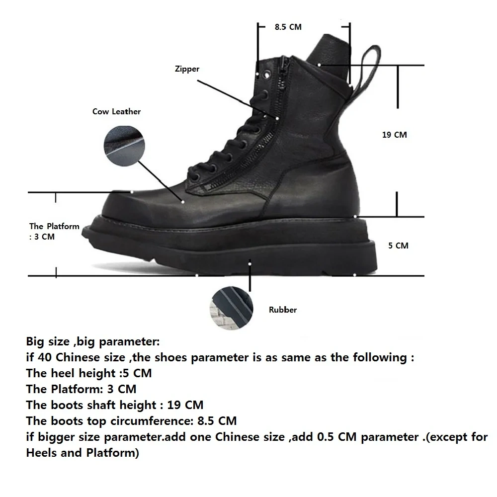 Spring Autumn New Retro Chunky Bottom Platform Sewing Genuine Leather Men Mid-Calf Riding Equestrian Boots Winter Plush 2306
