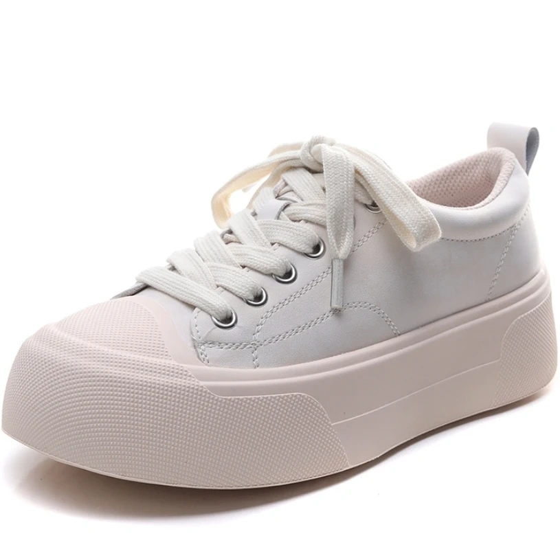 Women's Genuine Leather Lace-Up Shoes 5 CM Thick Sole Vintage Round Toe Platform Casual Slip-Resistant Derby Shoes 50728