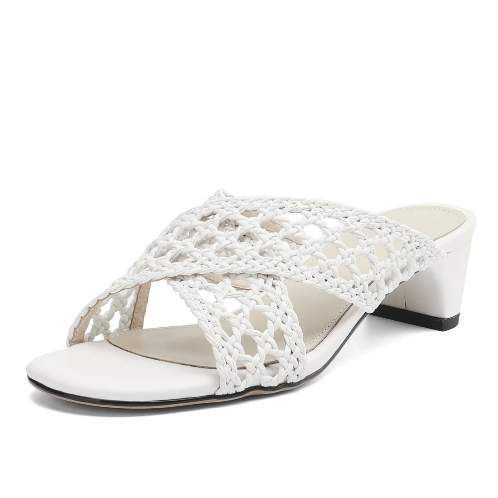 Women's Summer New Slim 4 CM Chunky Heel Woven Cross Strap Cut Out Open Toe Gladiator Fashion Slippers 50529