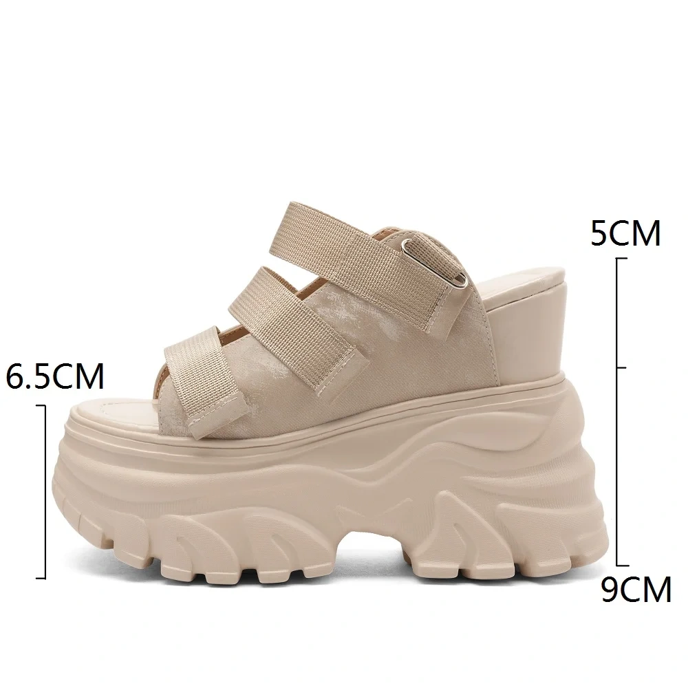 Women's Summer Fashion 14 CM Ultra High Wedge Heel Sandals Genuine Leather Gladiator Multi-Material Platform Sandals 50521