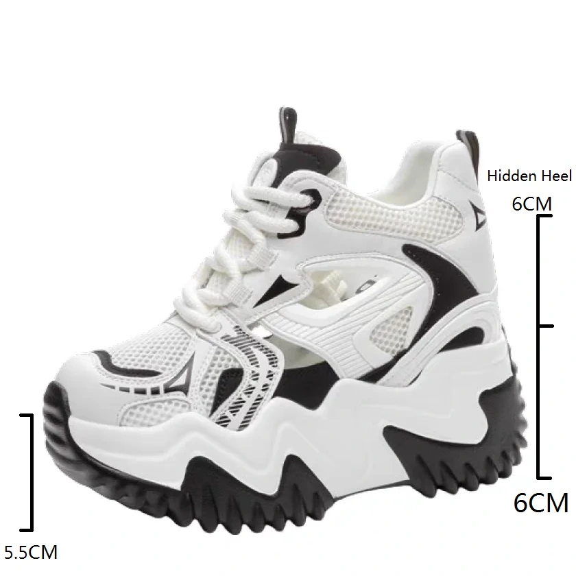 Women's Spring Summer New Slim 12 CM Hidden Increasing Genuine Leather & Mesh Cut Out Closed Toe Lace Up Platform Sandals 50708