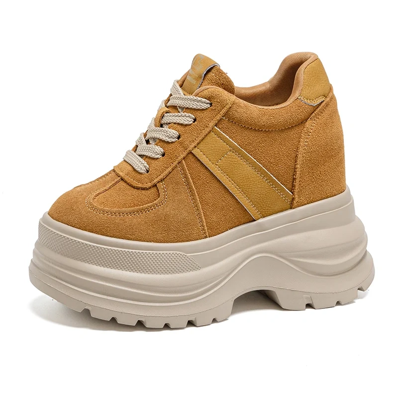 Ultra High Heel Cow Suede British Style Lace-Up Platform 2025 Autumn New 11 CM Thick Sole Women's Casual Concise Shoes 51015