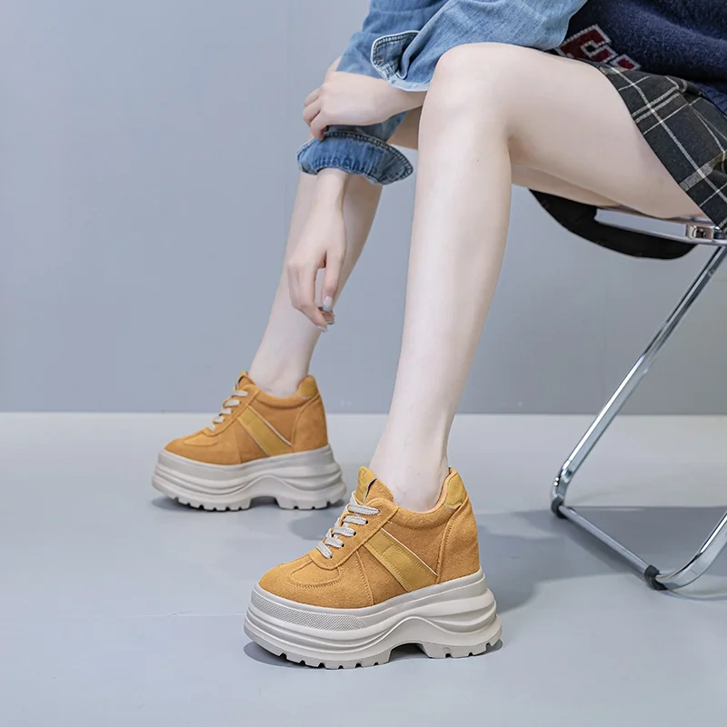 Ultra High Heel Cow Suede British Style Lace-Up Platform 2025 Autumn New 11 CM Thick Sole Women's Casual Concise Shoes 51015
