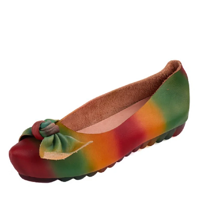 Women's Spring Summer Autumn Fashion 4 CM Heel Genuine Leather Pointed Toe Shallow Mouth Color-Blocking Slip-On Loafers 50707