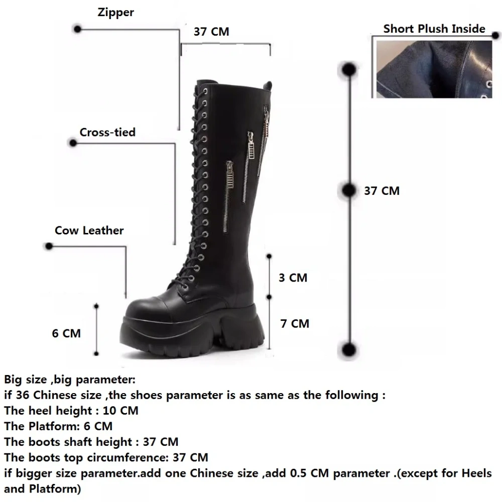 Spring Autumn Winter New Slim Height Increasing Platform Wedges Cross-tied Zippers Genuine Leather Women Knee-High Modern Boots