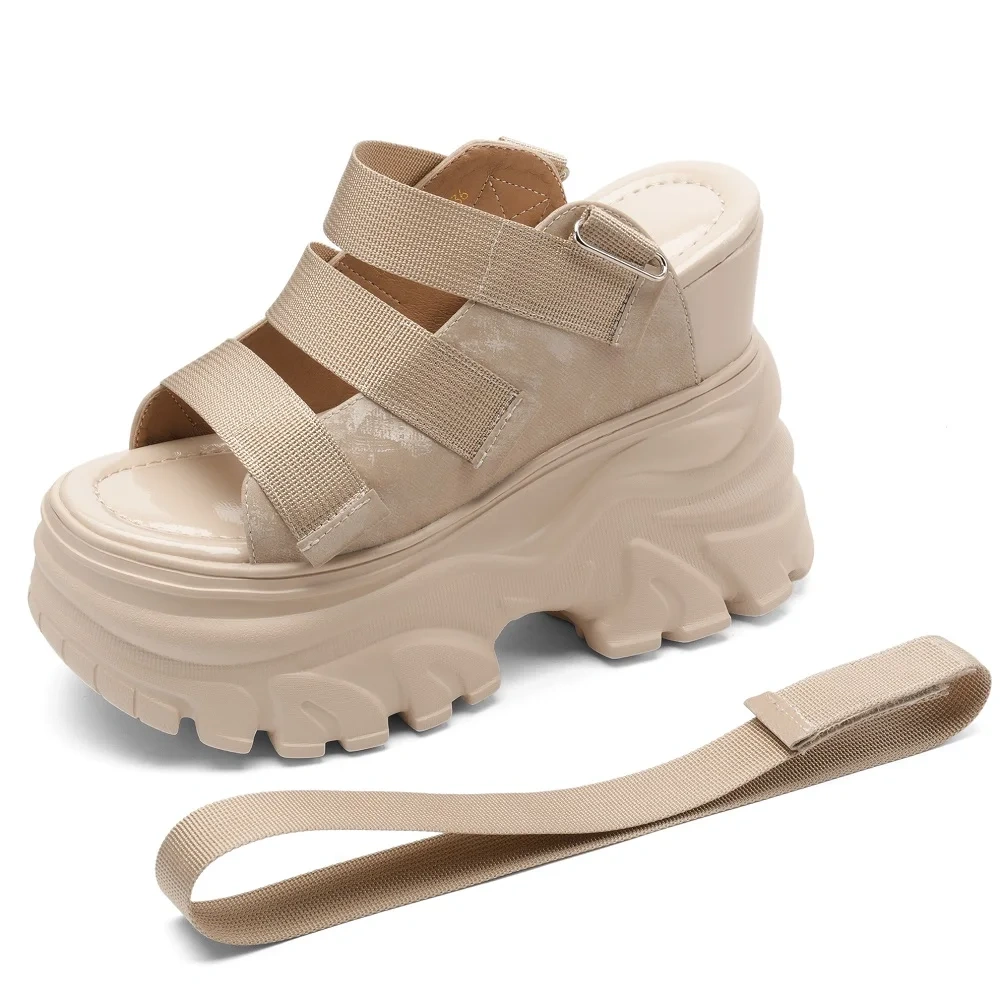 Women's Summer Fashion 14 CM Ultra High Wedge Heel Sandals Genuine Leather Gladiator Multi-Material Platform Sandals 50521