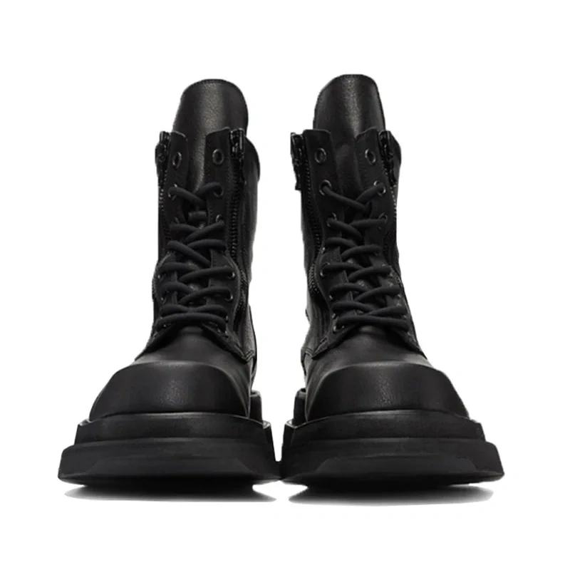 Spring Autumn New Retro Chunky Bottom Platform Sewing Genuine Leather Men Mid-Calf Riding Equestrian Boots Winter Plush 2306