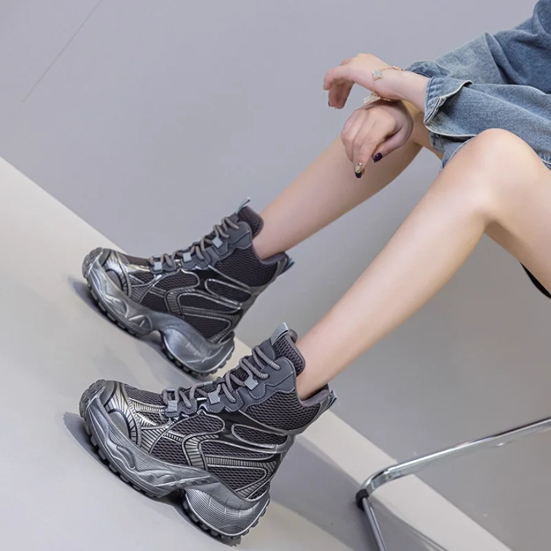 Trendy European & American Style Platform Genuine Leather Lace Up 13 CM Hidden Heel High Top Autumn Winter Women's Shoes 51016