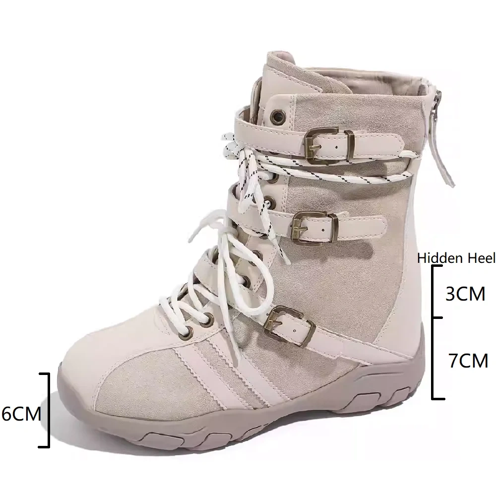 Women's Genuine Leather Ankle Boots 10 CM Hidden Heel Lace Up Autumn 2025 Versatile Petite Friendly Comfort Zipper Buckle 51023