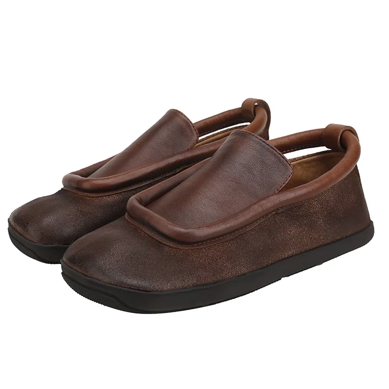 Women Casual Flats Spring Autumn New Retro Shallow Square Toe Sewing Soft Sole Genuine Leather Ladies Single Shoes 2302