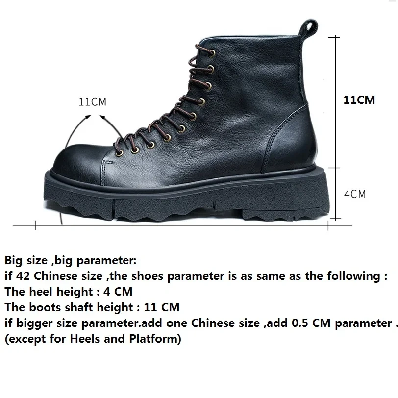 Spring Autumn New British Style Retro Chunky Bottom Sewing Platform Cross-tied Genuine Leather Men Ankle Short Work Safety Boots