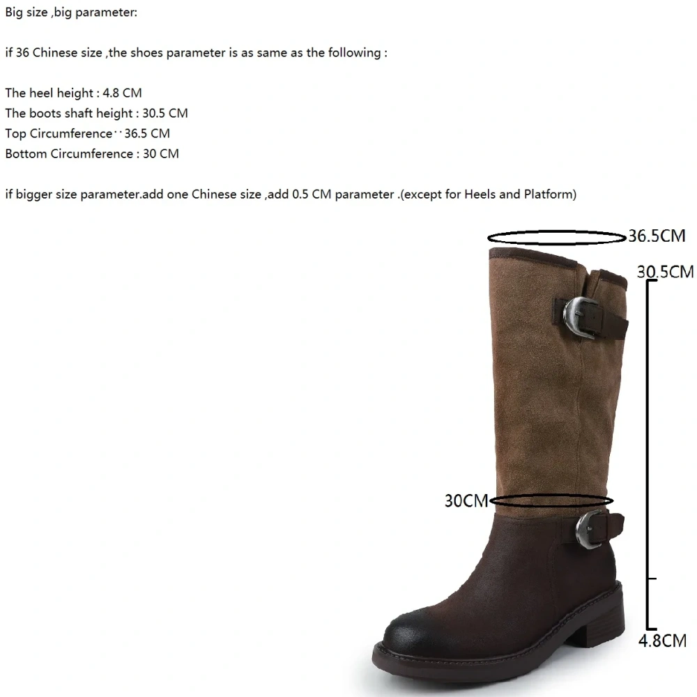 Women's 2025 Autumn Winter Color-Blocking Genuine Leather Buckle Round Toe 4.8CM Block Heel Retro Mid-Calf Stacked Boots 50730
