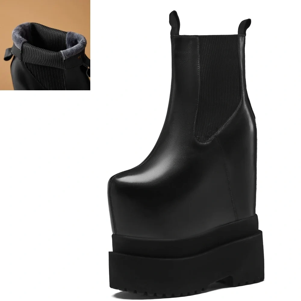 Genuine Leather Solid Color Platform Autumn Winter New Women's 20 CM Ultra High Heels Concise Elegant Boots 51016