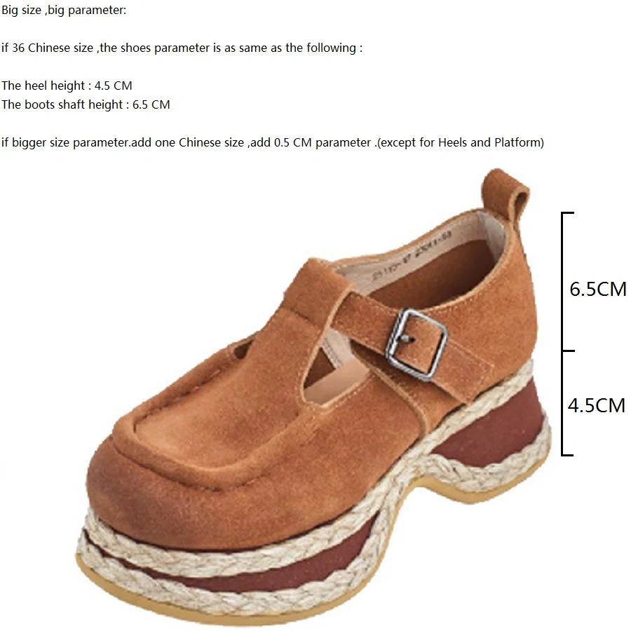 Women's Spring/Autumn New 4.5cm Chunky Heel Genuine Leather Buckle Espadrille British Style Wedge Platform Stitched Shoes 50707
