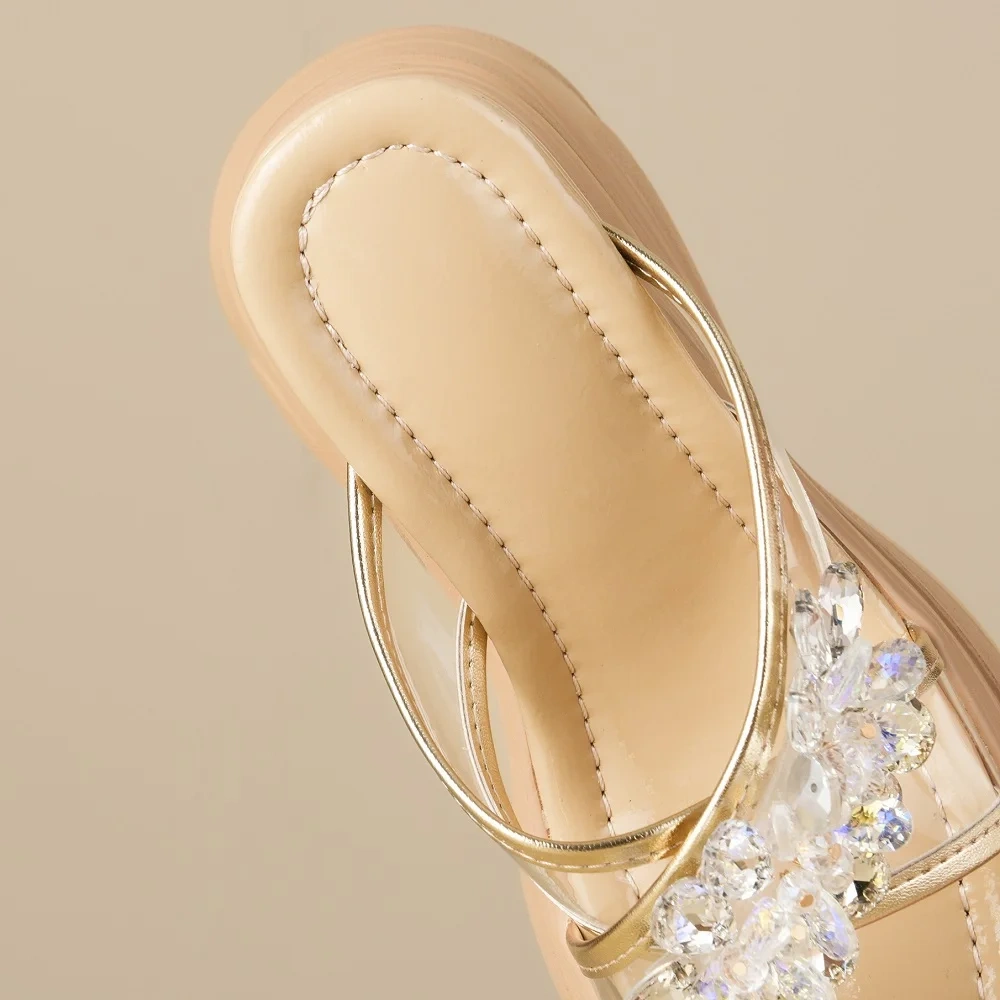 Women's Summer New Fashion 12 CM High Heel Sandals Open Toe Rhinestones Gladiator Wedge Beach Shoes 50524