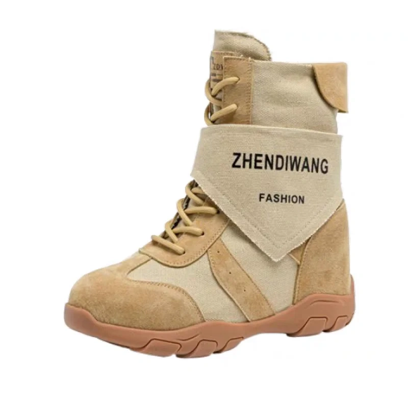Women's Autumn New Style Suede 12CM Slim Inner Heightening Solid Color Lace-Up Simple & Casual Zipper Ankle Boots 50806