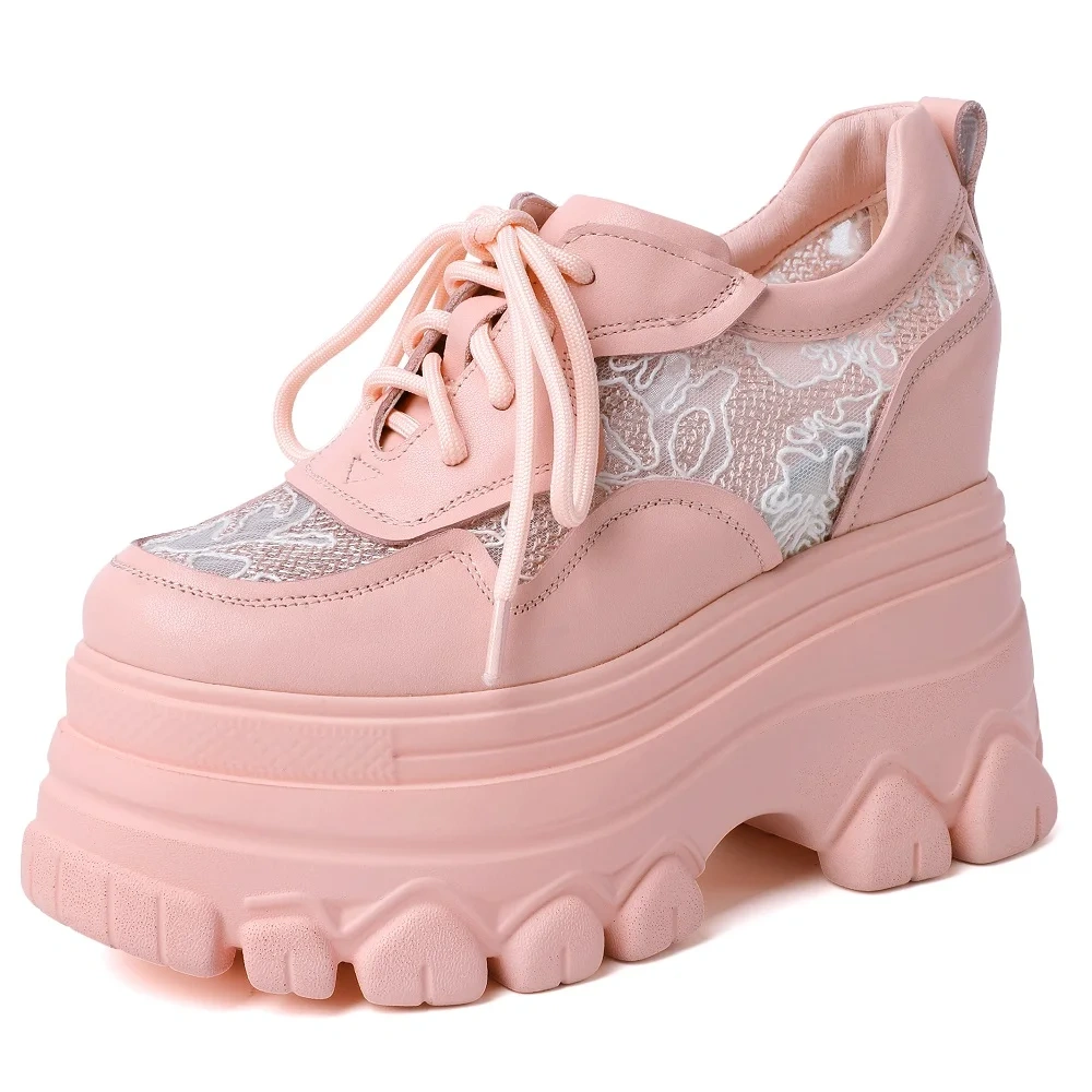 Spring Autumn New Korean Style Slim Height Increasing Platform Wedges Embroidery Lace-Up Genuine Leather Women Casual Shoes 2409