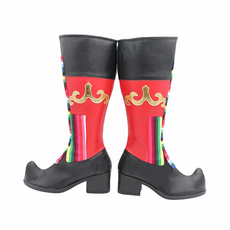 Women Fashion Mixed Colors Square Heels Knee High Boots Chinese Traditional National Style Cocked Toe Dance Show Shoes 230213