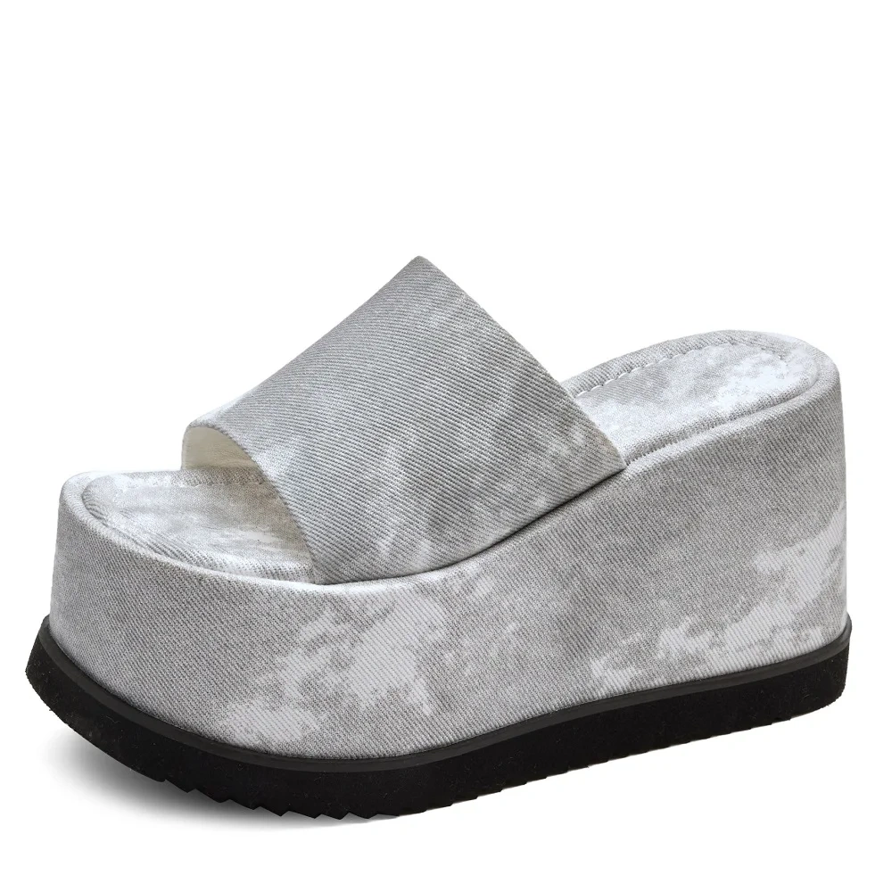 Women's Summer New Slim 8 CM Height Increasing Tie-Dye Gradient Color Peep Toe Platform Casual Gladiator Wedge Slippers 50618