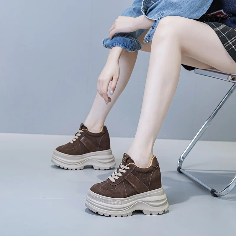 Ultra High Heel Cow Suede British Style Lace-Up Platform 2025 Autumn New 11 CM Thick Sole Women's Casual Concise Shoes 51015