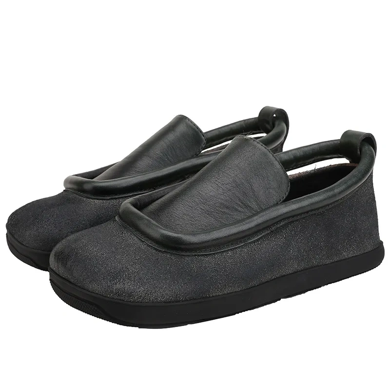 Women Casual Flats Spring Autumn New Retro Shallow Square Toe Sewing Soft Sole Genuine Leather Ladies Single Shoes 2302