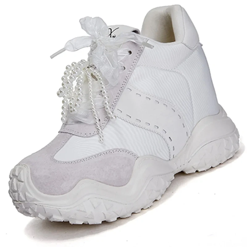 Small Chic Style Genuine Leather Ribbon Casual Sweet 12CM Platform Pearl Purple Lovely Platform Women's Shoes Autumn New 51018