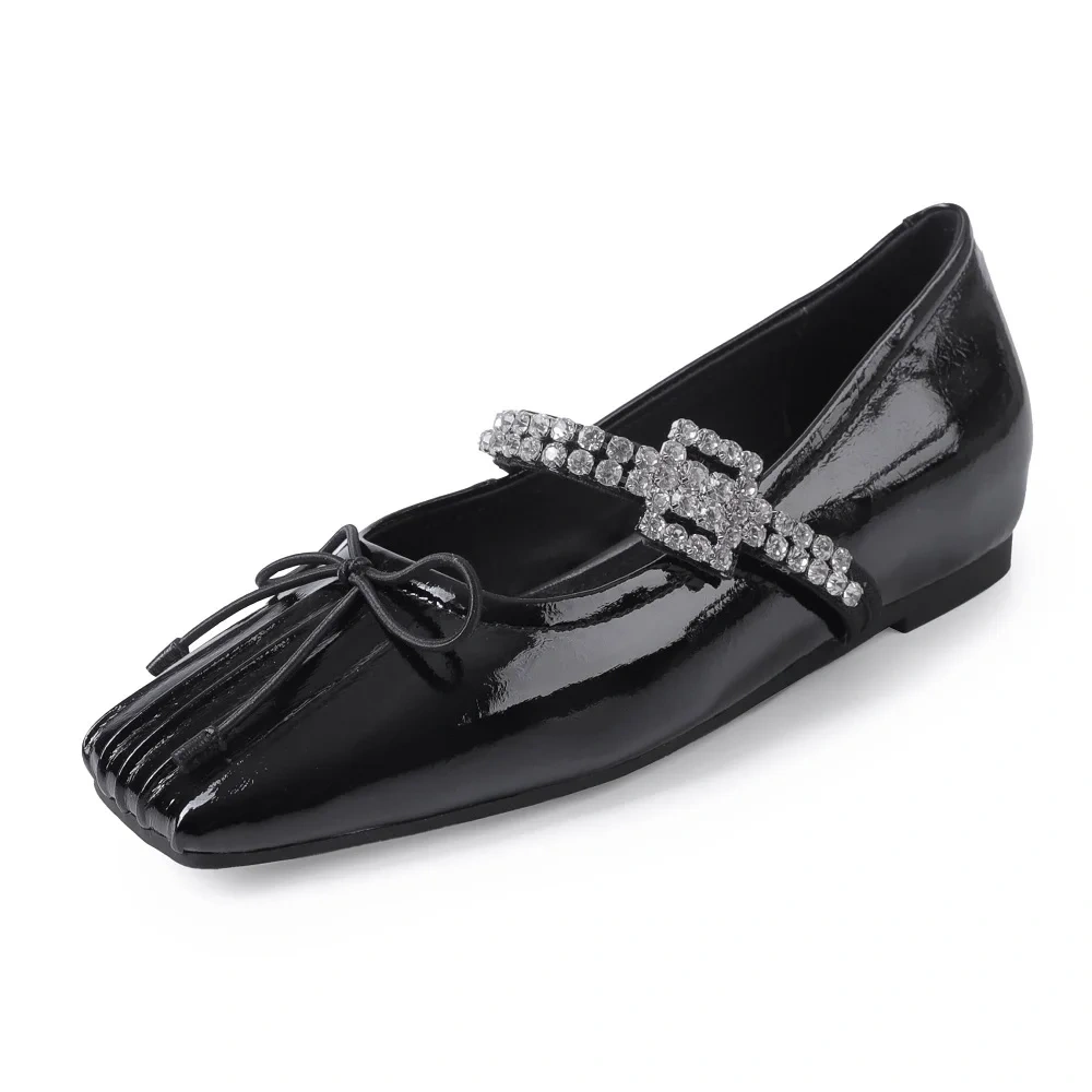 Women's New Summer/Autumn Bright Color Genuine Leather Ruched Crystals Bowknot One-Strap Shallow Mouth Fashion Casual Shoes50727