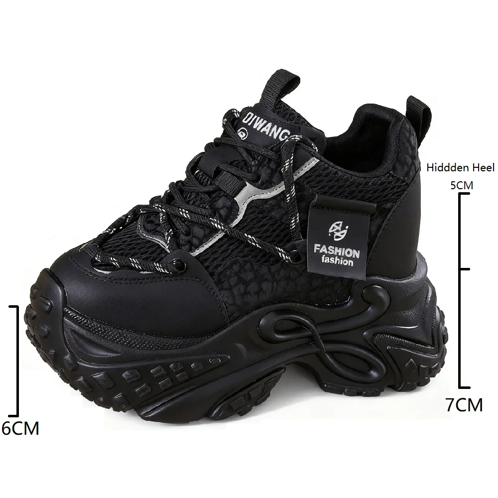Platform Genuine Leather Lace-Up 12 CM Thick Sole Inner Heightening Casual Slimming Versatile Spring Autumn Women's Boots 51030