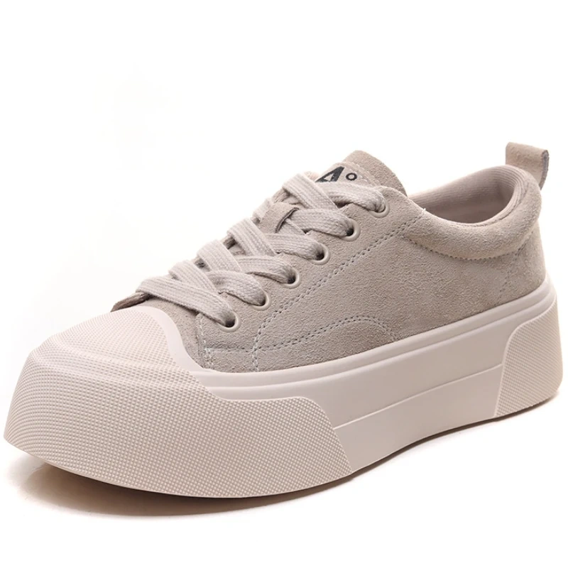 Women's Genuine Leather Lace-Up Shoes 5 CM Thick Sole Vintage Round Toe Platform Casual Slip-Resistant Derby Shoes 50728
