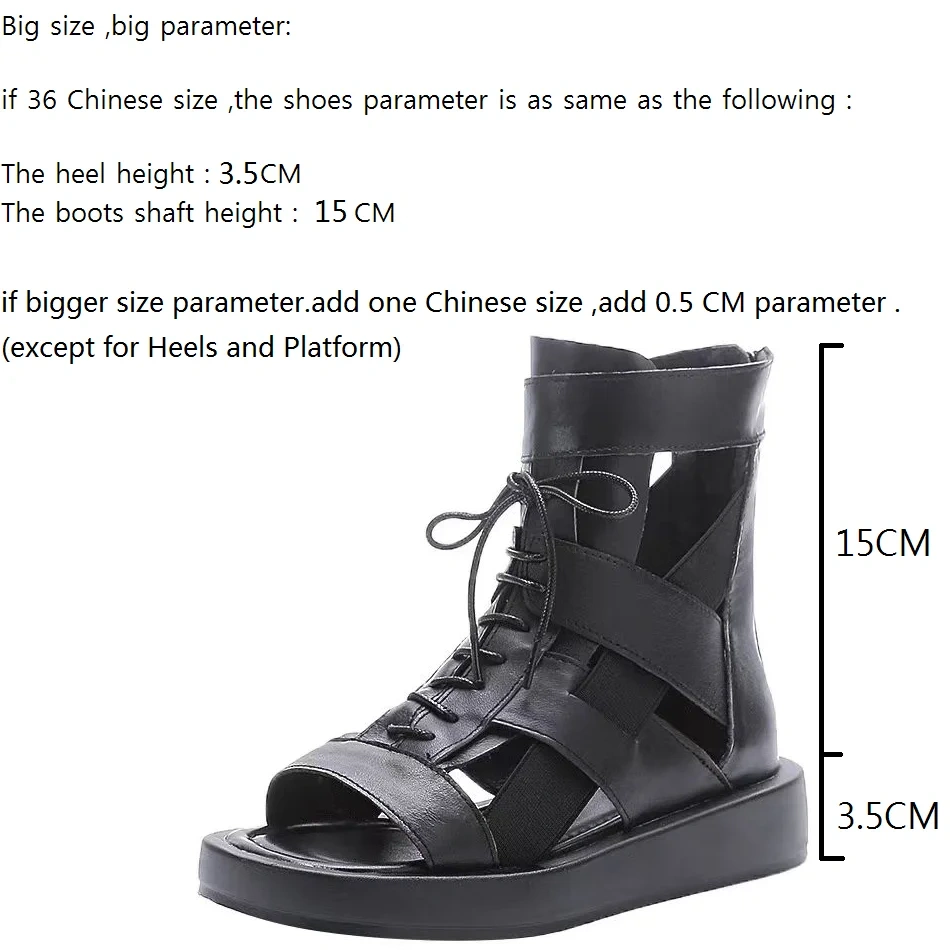Women's Summer New Slim Fit 3.5 CM Wedge Heel Genuine Leather Zip Lace-Up Peep Toe Cut Out Gladiator Ankle Boots 50605