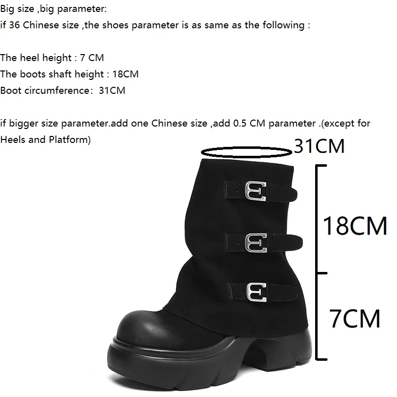 7CM Square Heel Genuine Leather Suede Metal Accents Platform Slip-On Solid Color Autumn Winter Casual Women's Ankle Boots 51030