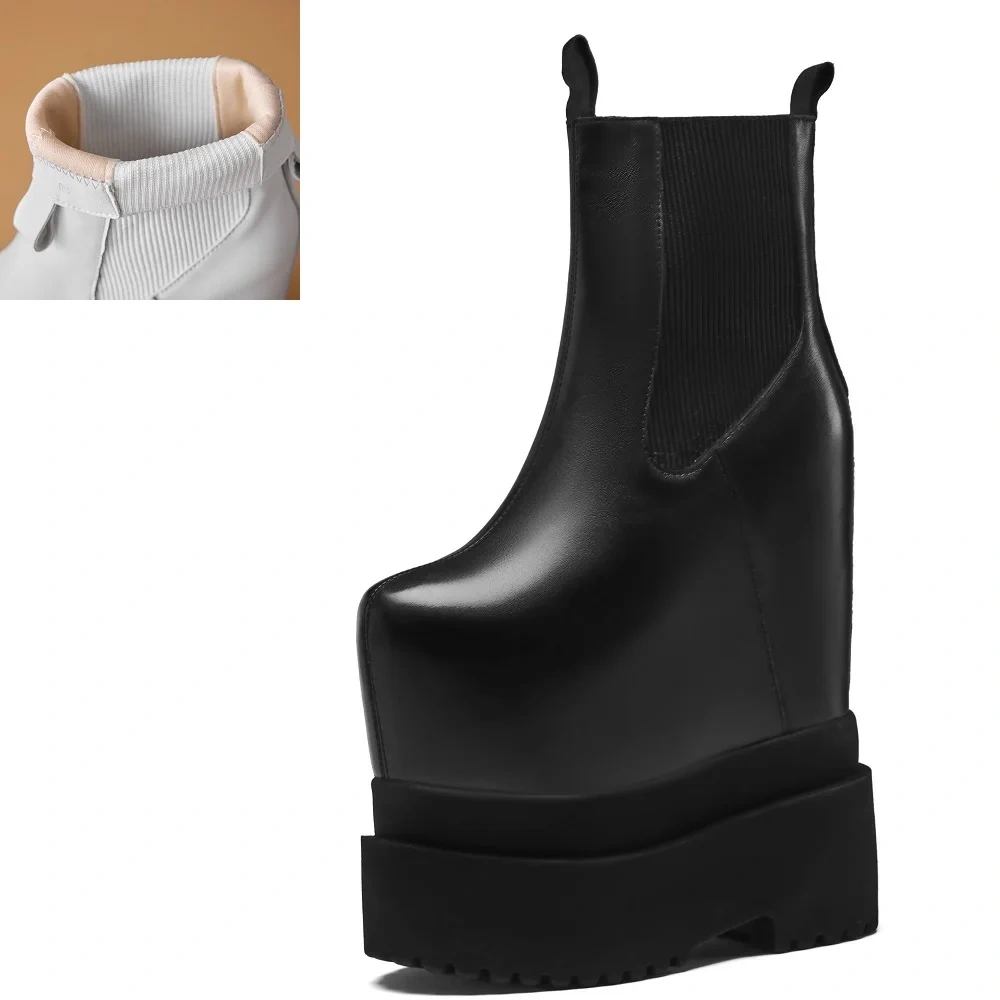 Genuine Leather Solid Color Platform Autumn Winter New Women's 20 CM Ultra High Heels Concise Elegant Boots 51016