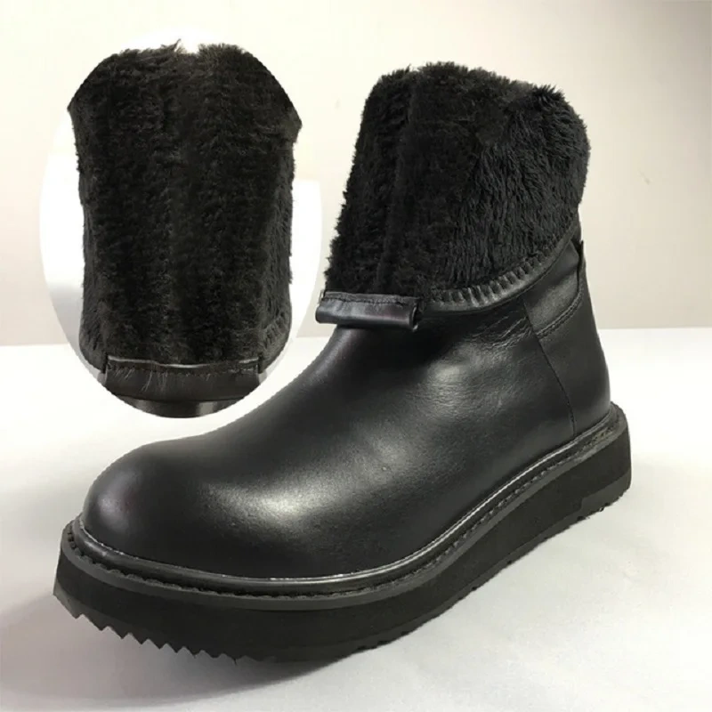 Spring Autumn British Style Slim Thick Sole Sewing Genuine Leather Men Mid-Calf Riding Equestrian Boots Winter Plush Inside