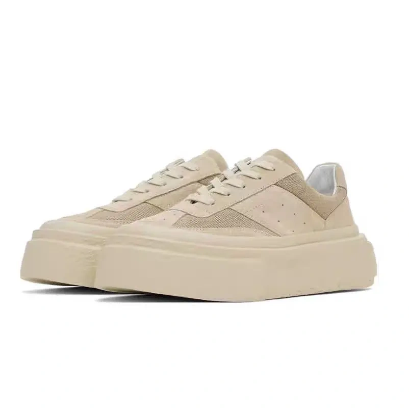 Men's Spring Autumn New 5CM Thick Sole Genuine Leather Platform Solid Color Round Toe Pigskin Lining Lace-Up Casual Shoes 50714