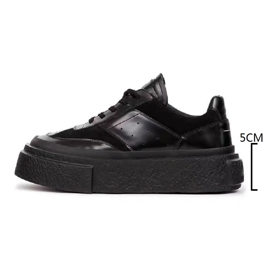 Men's Spring Autumn New 5CM Thick Sole Genuine Leather Platform Solid Color Round Toe Pigskin Lining Lace-Up Casual Shoes 50714