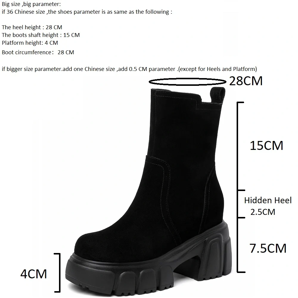 Solid Color Side Zipper 10CM Block Heel Matte Leather Platform Korean Slip On Retro Handmade Women's Autumn Winter Boots 51017