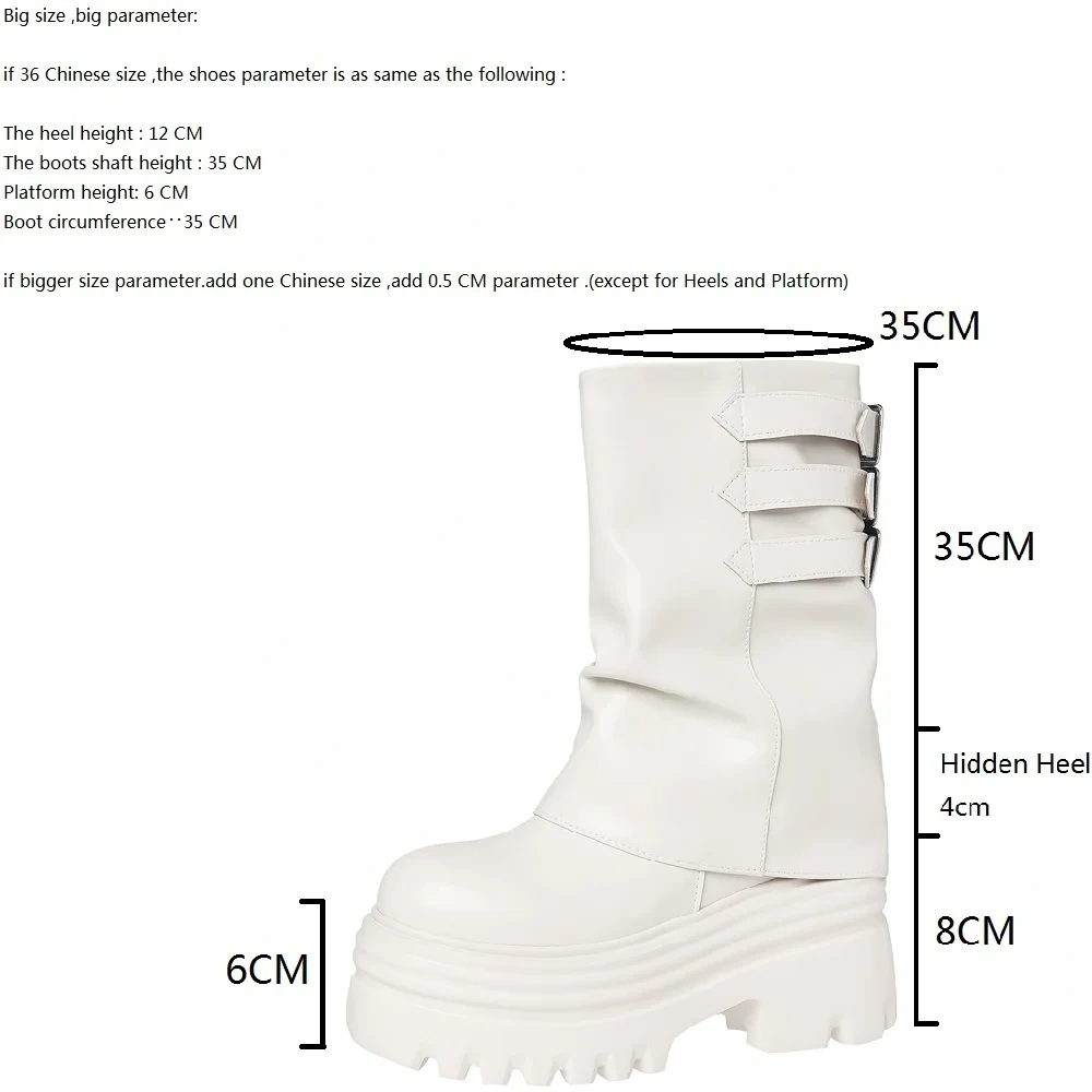 Women's Autumn Winter New Genuine Leather Belt Buckle 12CM Hidden Heel Round Toe Slip-On Platform Fashion Ankle Boots 50820