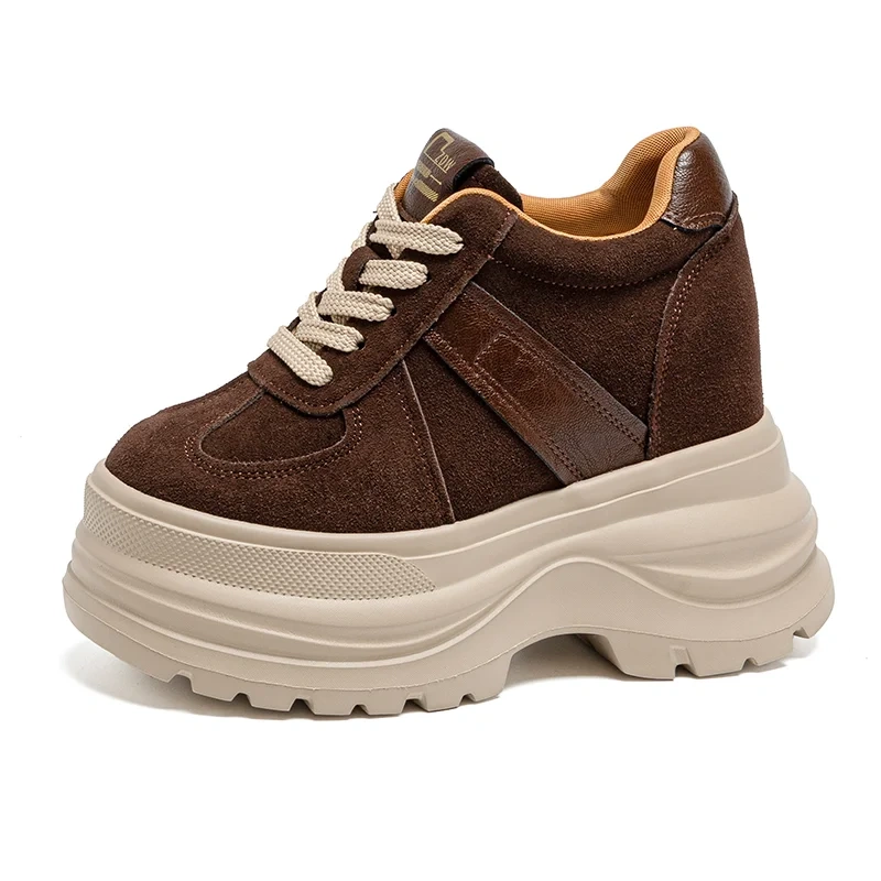Ultra High Heel Cow Suede British Style Lace-Up Platform 2025 Autumn New 11 CM Thick Sole Women's Casual Concise Shoes 51015