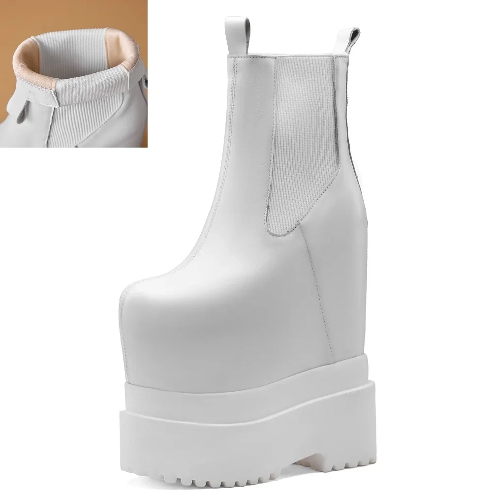 Genuine Leather Solid Color Platform Autumn Winter New Women's 20 CM Ultra High Heels Concise Elegant Boots 51016