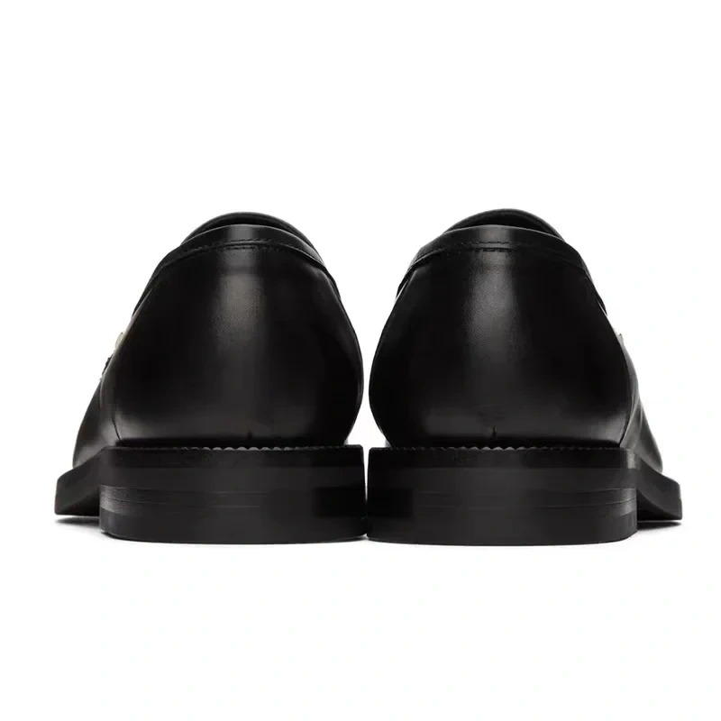 Men Loafers Shoes Spring Autumn New Leisure Thick Heels Metal Decoration Belt Slip-On Genuine Leather Male Leather Shoes 2305